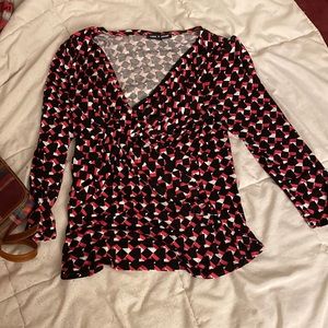 Cable and gauge black pink white patterned top